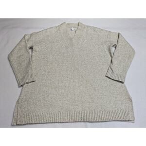 J Jill‎ Womens Sweater Cream Sz Medium V-Neck Long Sleeve Knitted Pullover Top